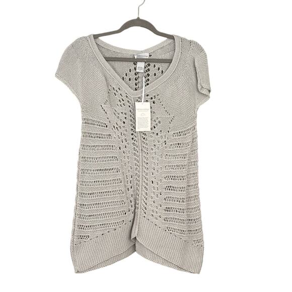 Soft Surroundings Womans Sweater Open Knit Grey SZ PM Cotton Boho Long Line NEW - Picture 1 of 10